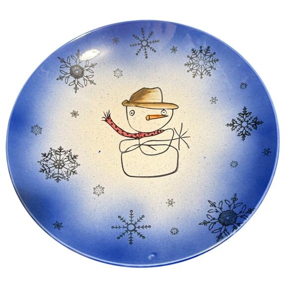 Christmas Snowman Holiday Serving Plate - 15" - Beaver Farm Pottery - Picture 1 of 5